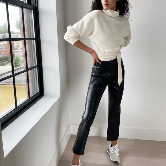 Aritzia Pants - Aritzia Wilfred Porto Black Faux Leather Straight Leg Pants